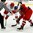 GRAND FORKS, NORTH DAKOTA - APRIL 18: Denmark's Nikolaj Krag #11 and Czech Republic's Jiri Karafiat #21 face off during preliminary round action at the 2016 IIHF Ice Hockey U18 World Championship. (Photo by Matt Zambonin/HHOF-IIHF Images)

